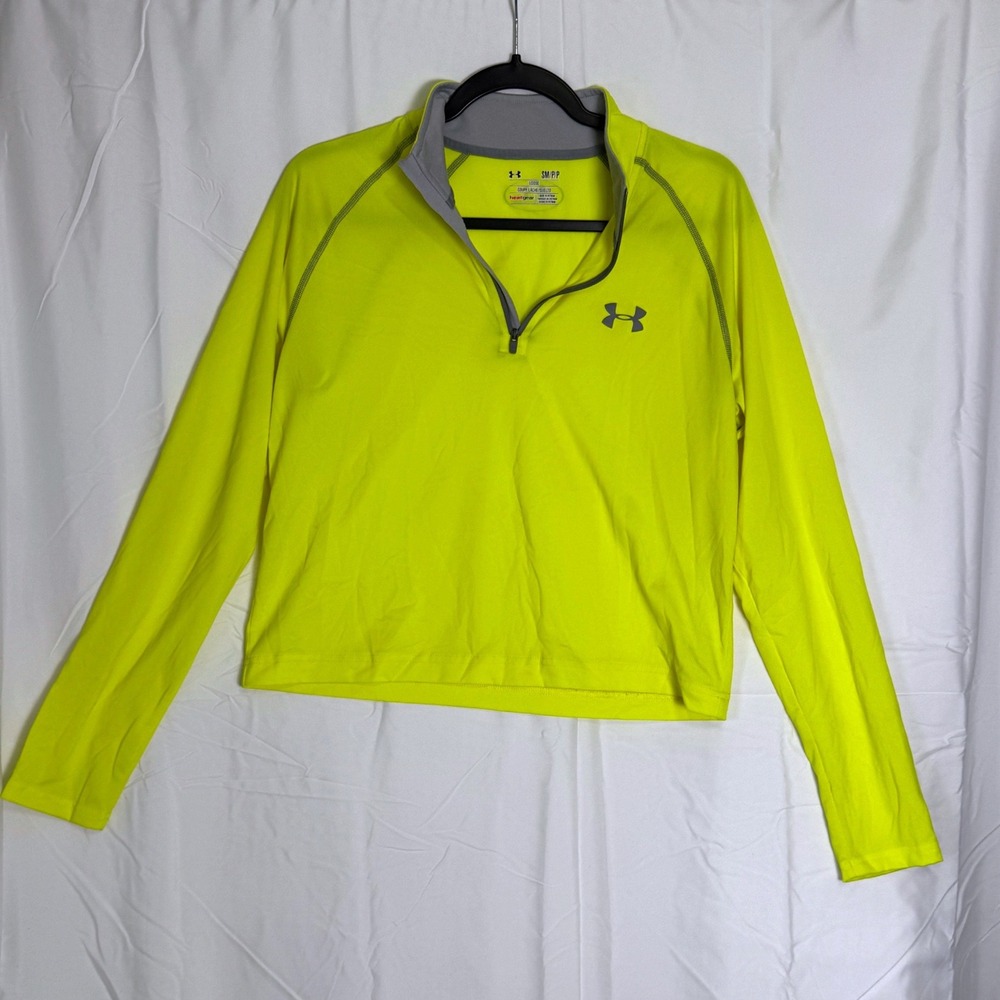 Under Armour HeatGear Mens Small‎ Neon Yellow 1/4 Zip Loose Fit Long Sleeve